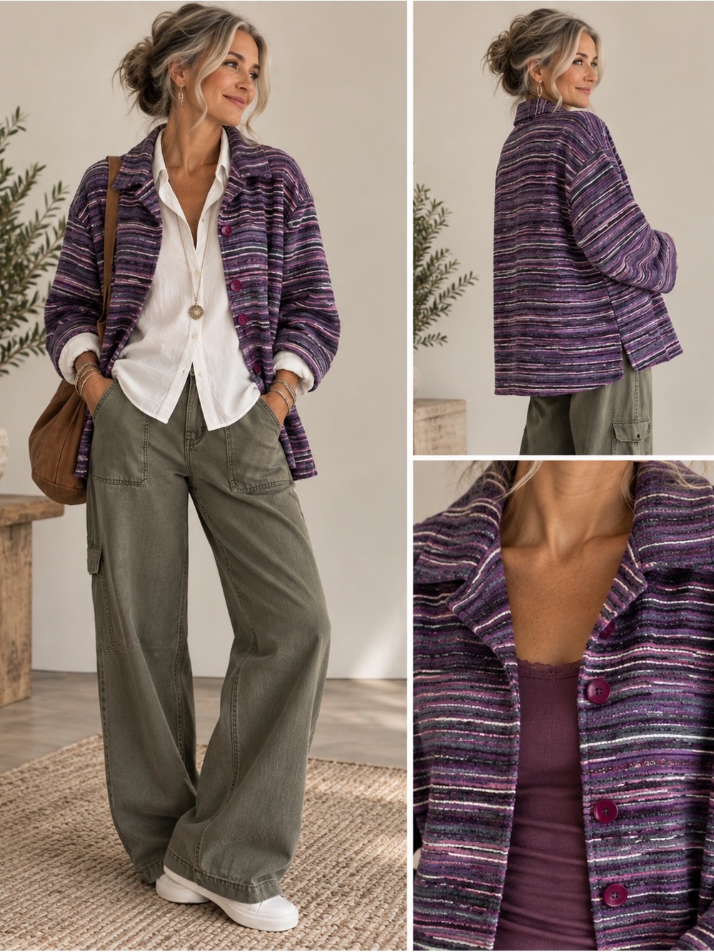 Coldwater Creek Petite Large  Purple Woven Jacket Art to Wear Boho Eclectic